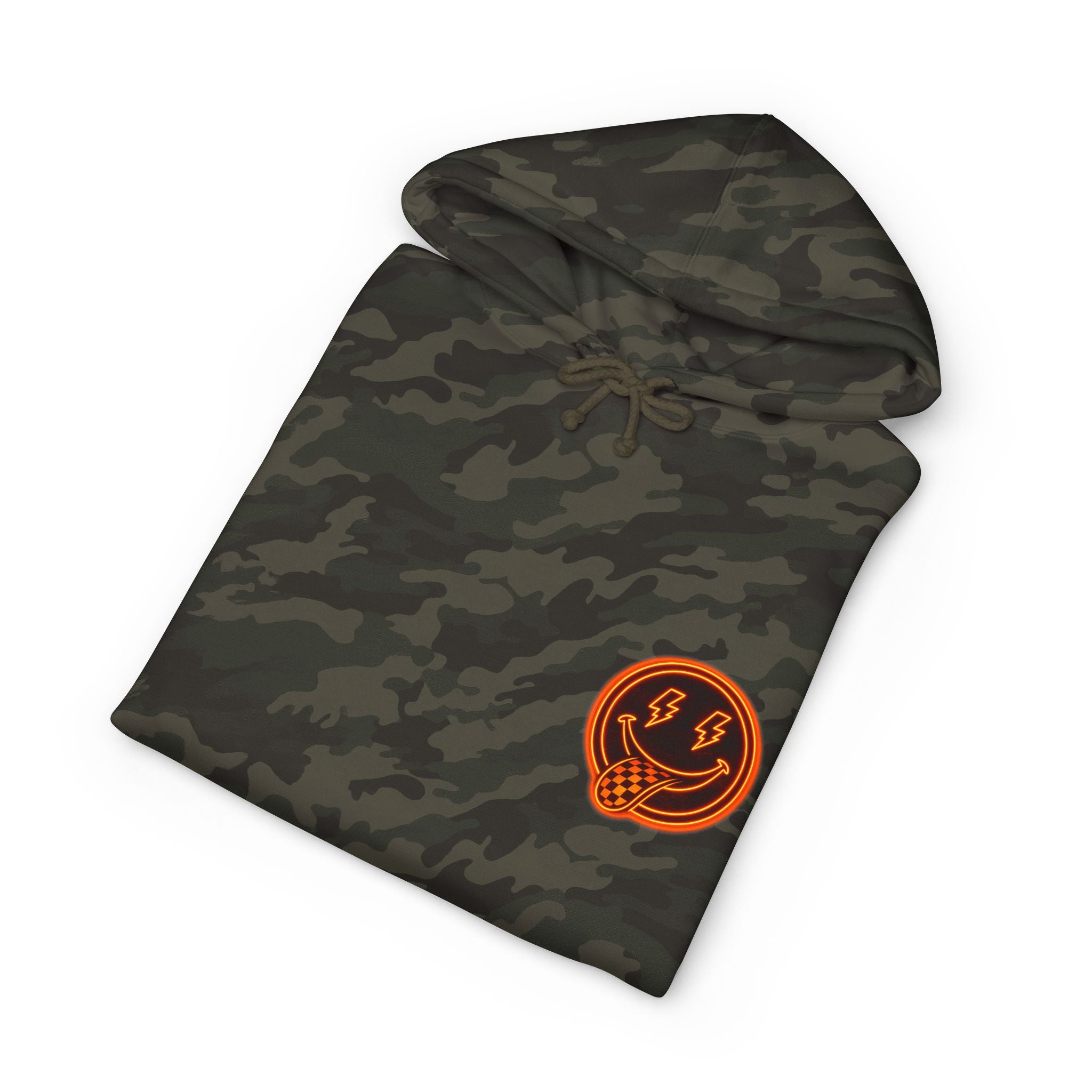 Rebelhood Checker Patch Hoodie — Vintage Orange Logo Pullover