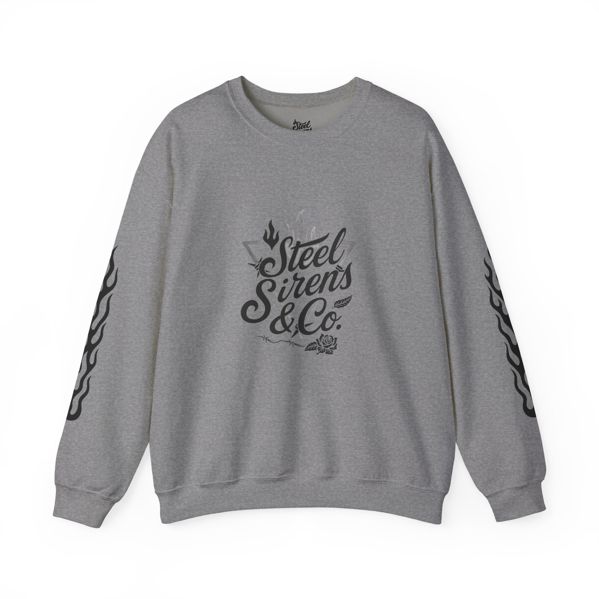 Crewneck Sweatshirt — "Steel Sirens & Co." Built to Rise Graphic