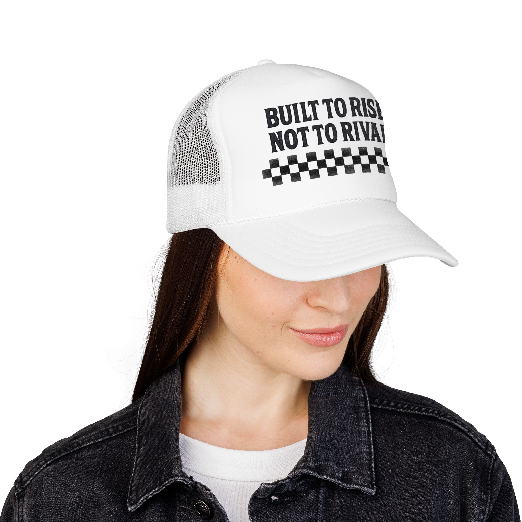 Trucker Hat — "Built to Rise Not to Rival" Vintage Patch Mesh Cap