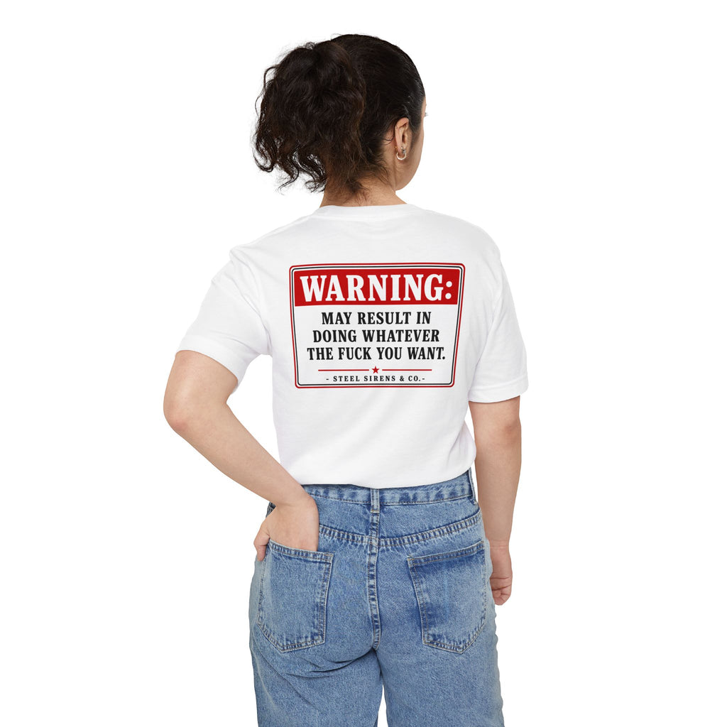 Pocket T-Shirt — "WARNING: Common side effects include elevated confidence" Graphic Tee
