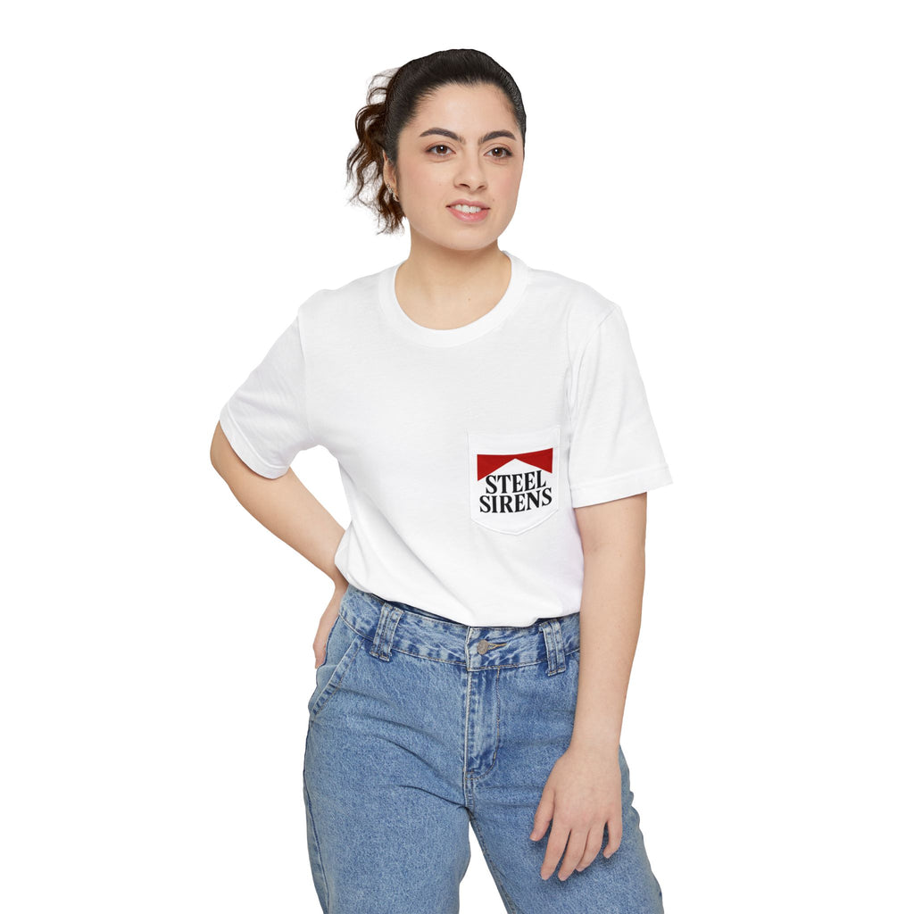 Pocket T-Shirt — "WARNING: Common side effects include elevated confidence" Graphic Tee