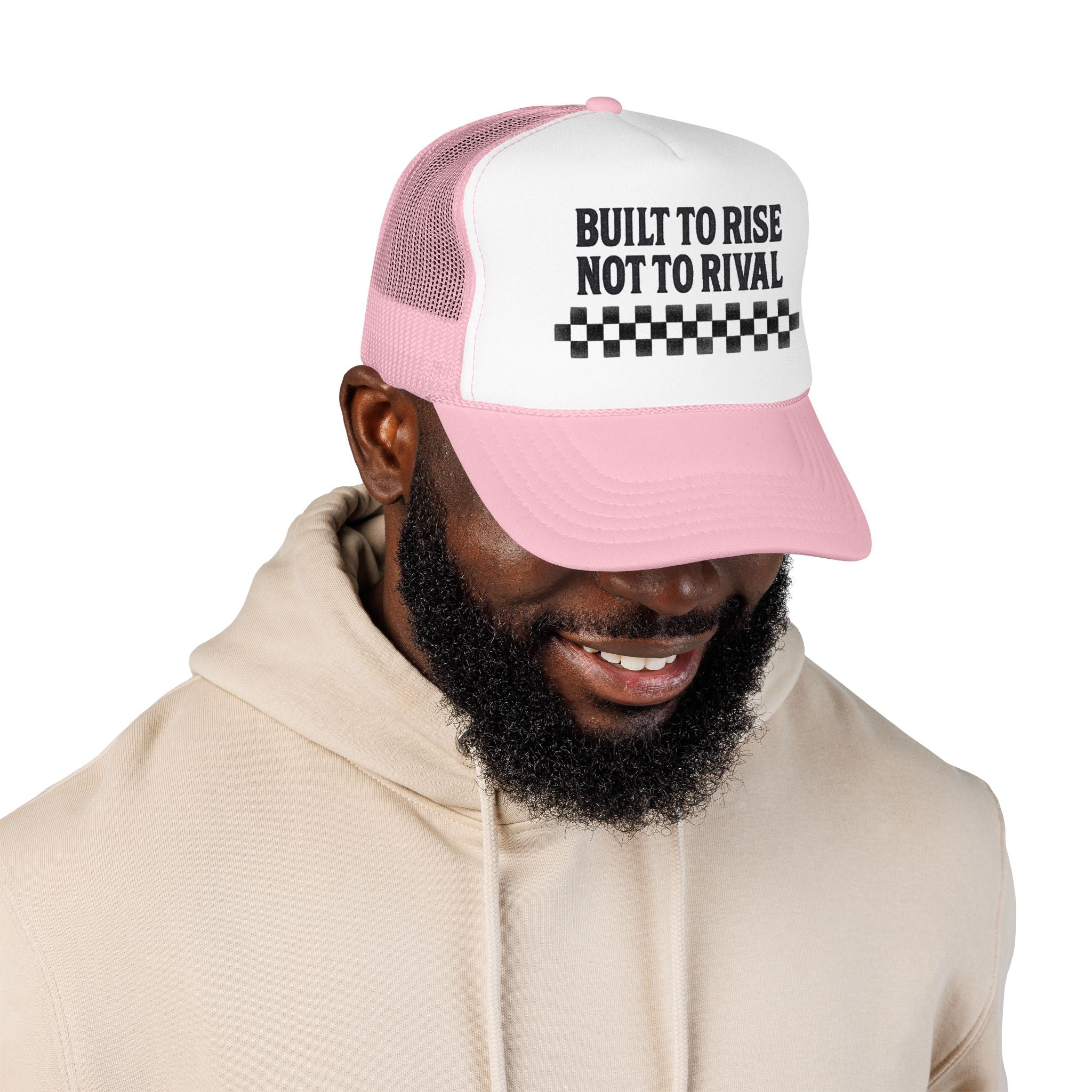 Trucker Hat — "Built to Rise Not to Rival" Vintage Patch Mesh Cap