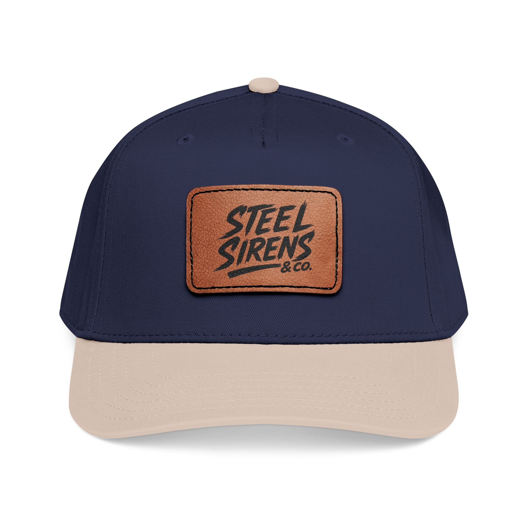 Leather Patch Baseball Cap — "Steel Sirens" Retro Logo