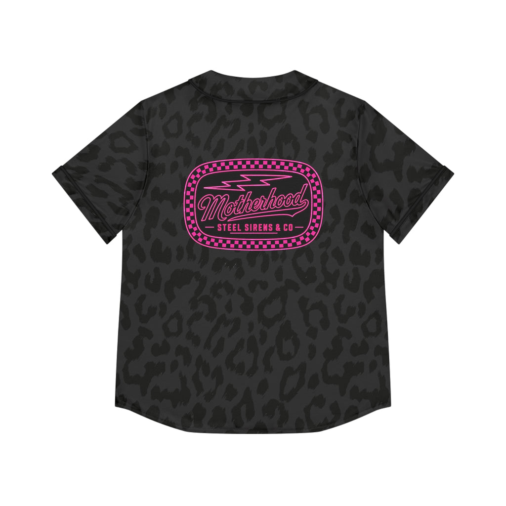 Women's Leopard Print Baseball Jersey - Black All-Over Pattern