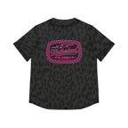 Women's Leopard Print Baseball Jersey - Black All-Over Pattern
