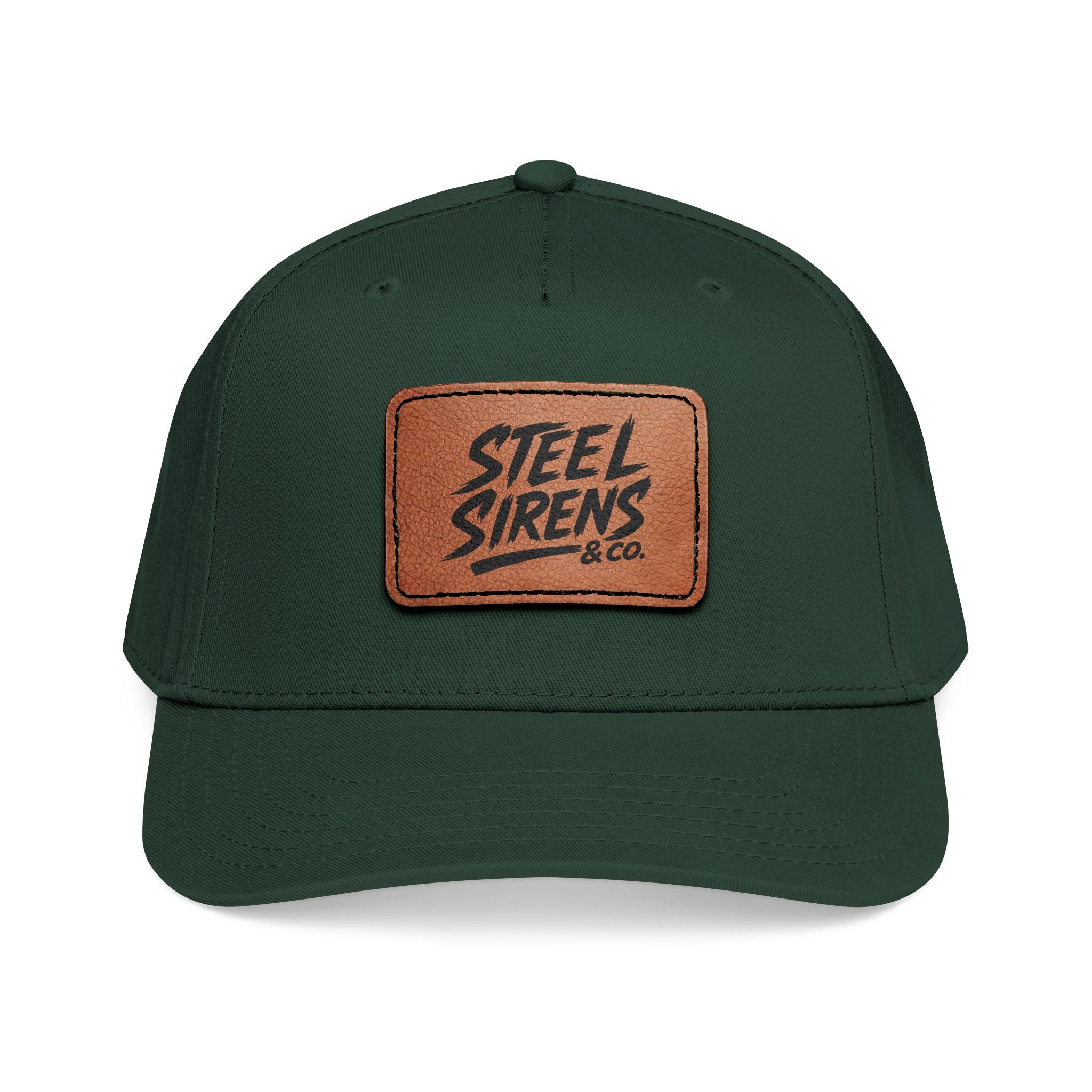 Leather Patch Baseball Cap — "Steel Sirens" Retro Logo