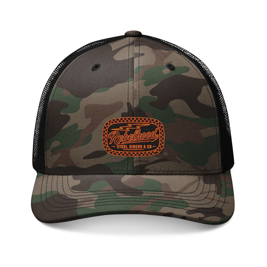 Camo Trucker Hat — Embroidered Rustic Patch Cap