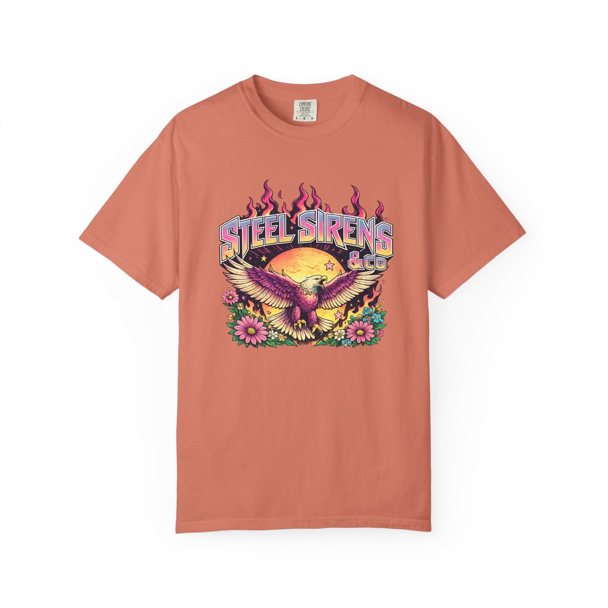Steel Sirens Graphic T-Shirt — Retro Eagle Sunset Band Tee