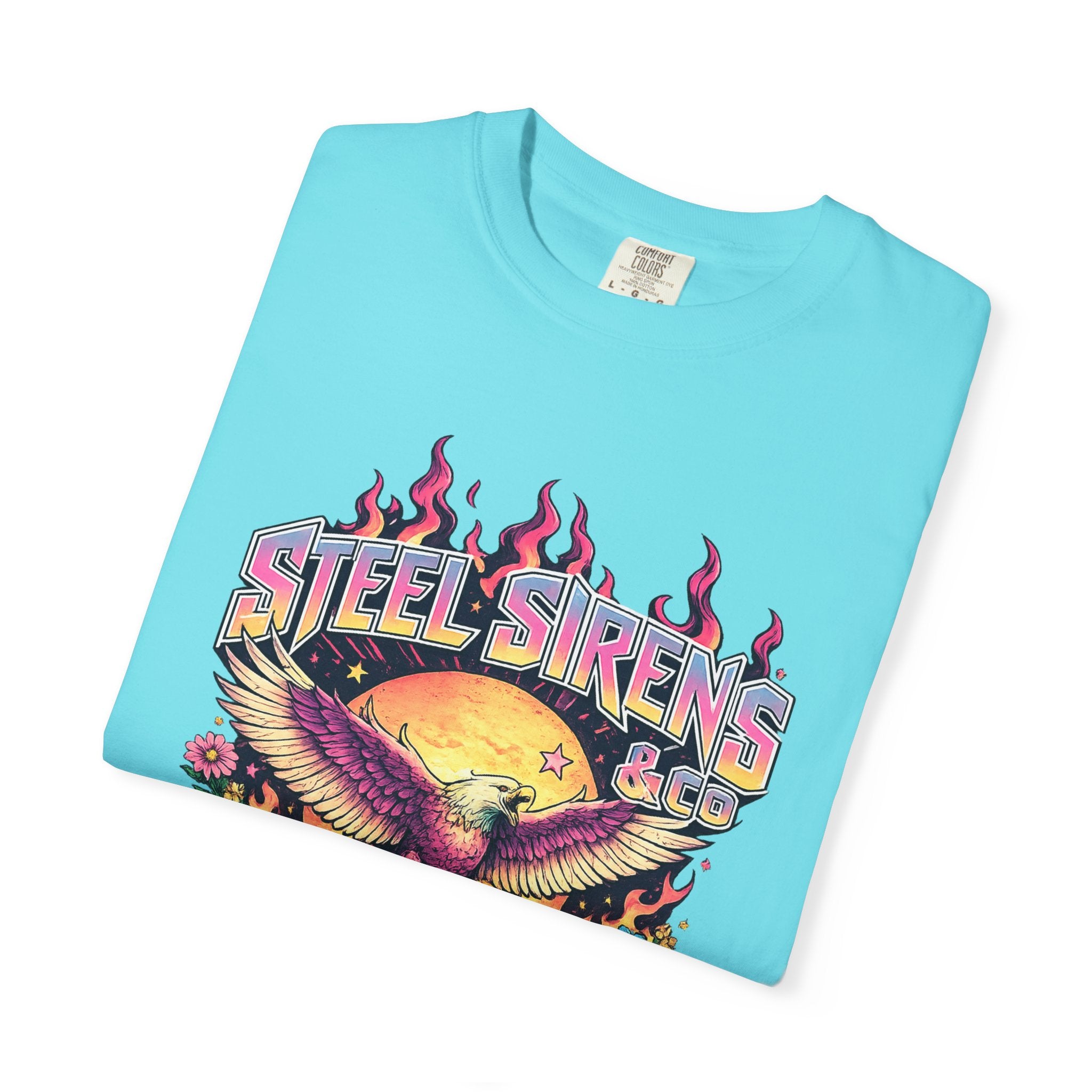 Steel Sirens Graphic T-Shirt — Retro Eagle Sunset Band Tee