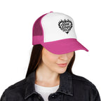 Flaming Heart Trucker Hat — "Steel Sirens & Co" Retro Logo Foam Cap