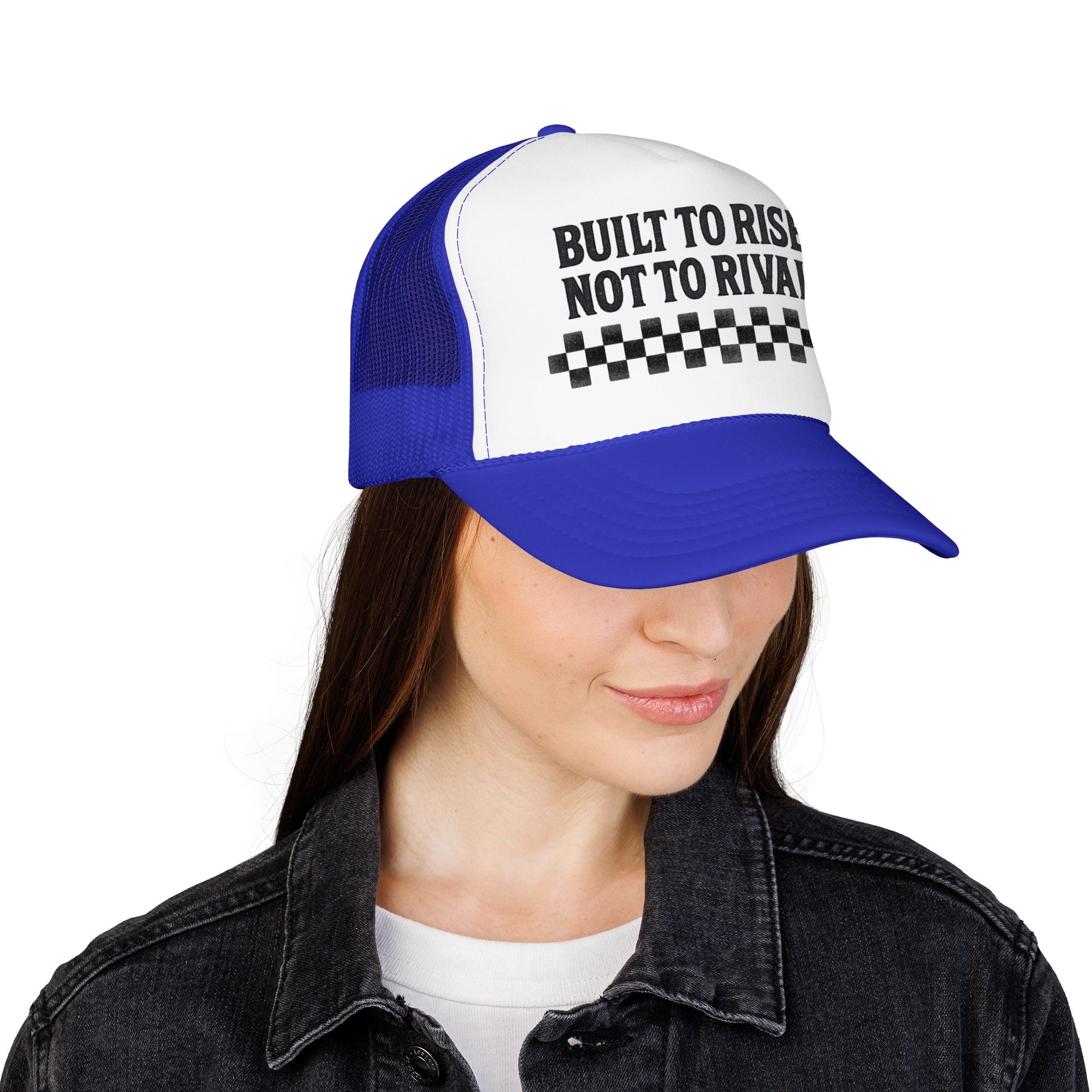 Trucker Hat — "Built to Rise Not to Rival" Vintage Patch Mesh Cap