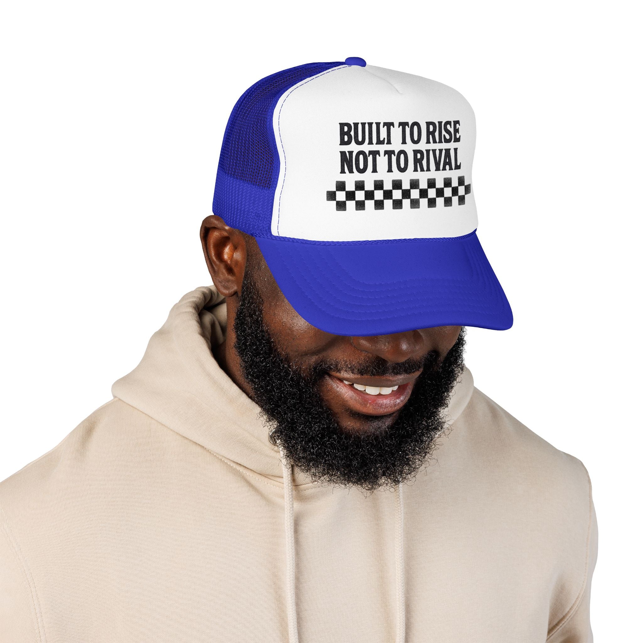 Trucker Hat — "Built to Rise Not to Rival" Vintage Patch Mesh Cap