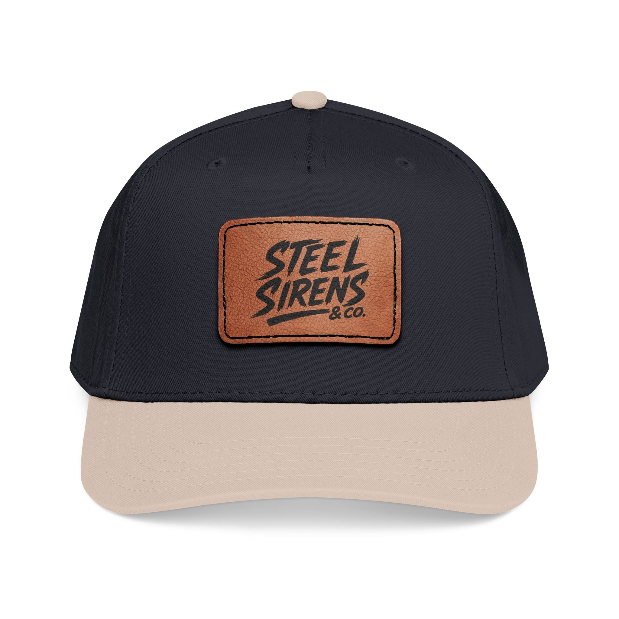 Leather Patch Baseball Cap — "Steel Sirens" Retro Logo