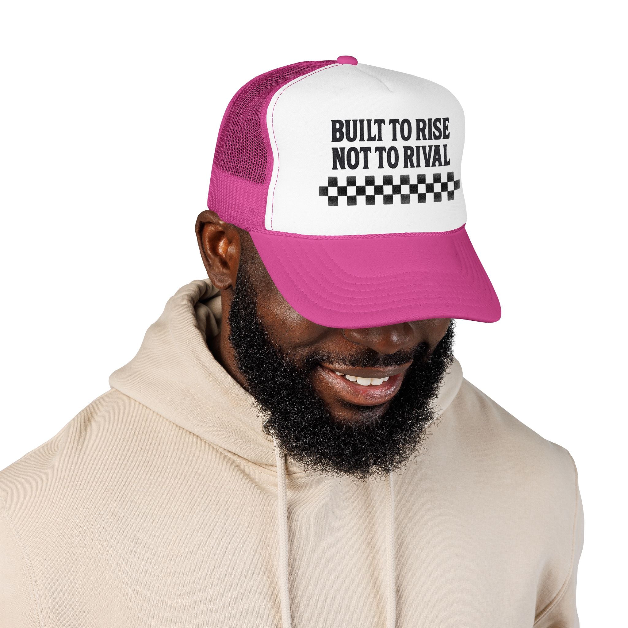 Trucker Hat — "Built to Rise Not to Rival" Vintage Patch Mesh Cap