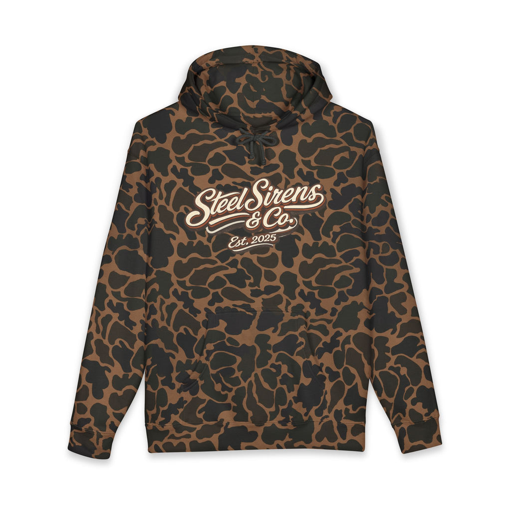 Steel Sirens & Co. Hoodie — Retro Script Chest Logo Pullover