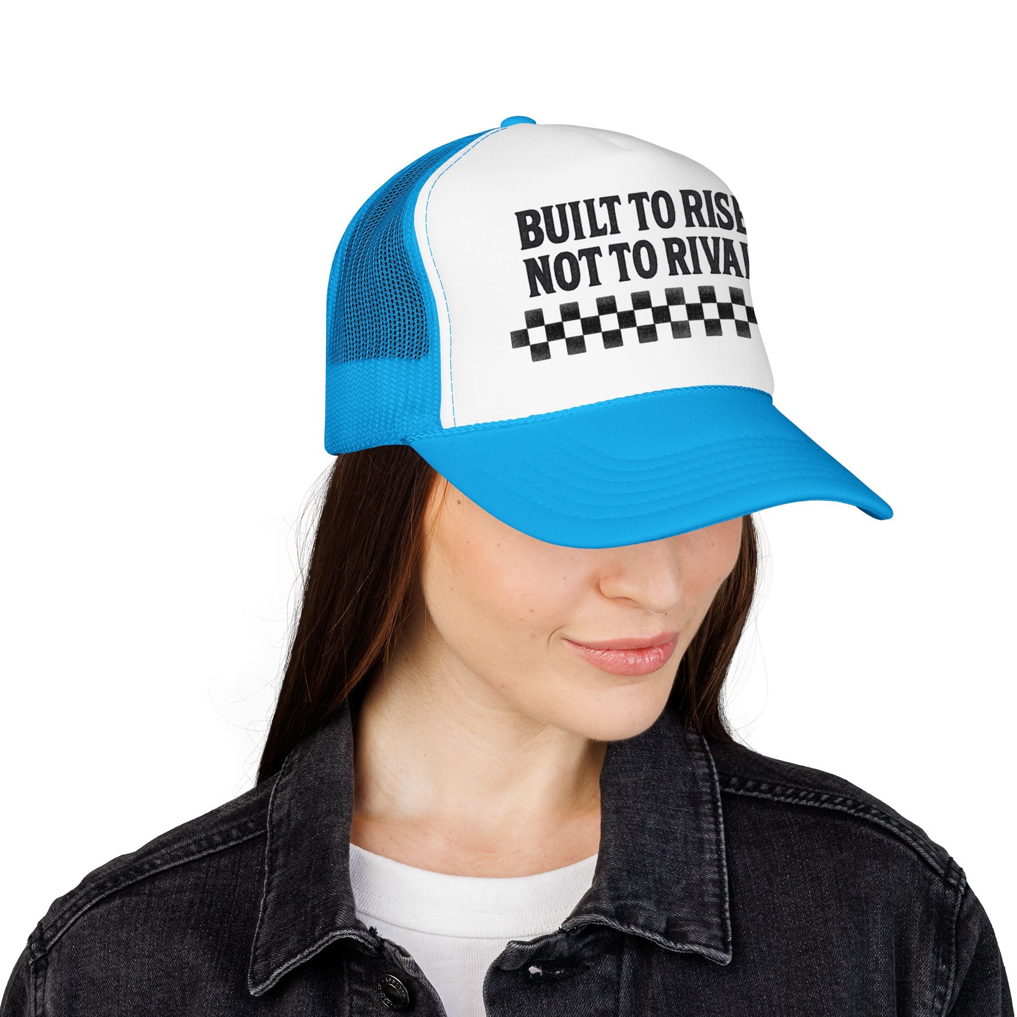 Trucker Hat — "Built to Rise Not to Rival" Vintage Patch Mesh Cap