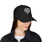 Flaming Heart Trucker Hat — "Steel Sirens & Co" Retro Logo Foam Cap