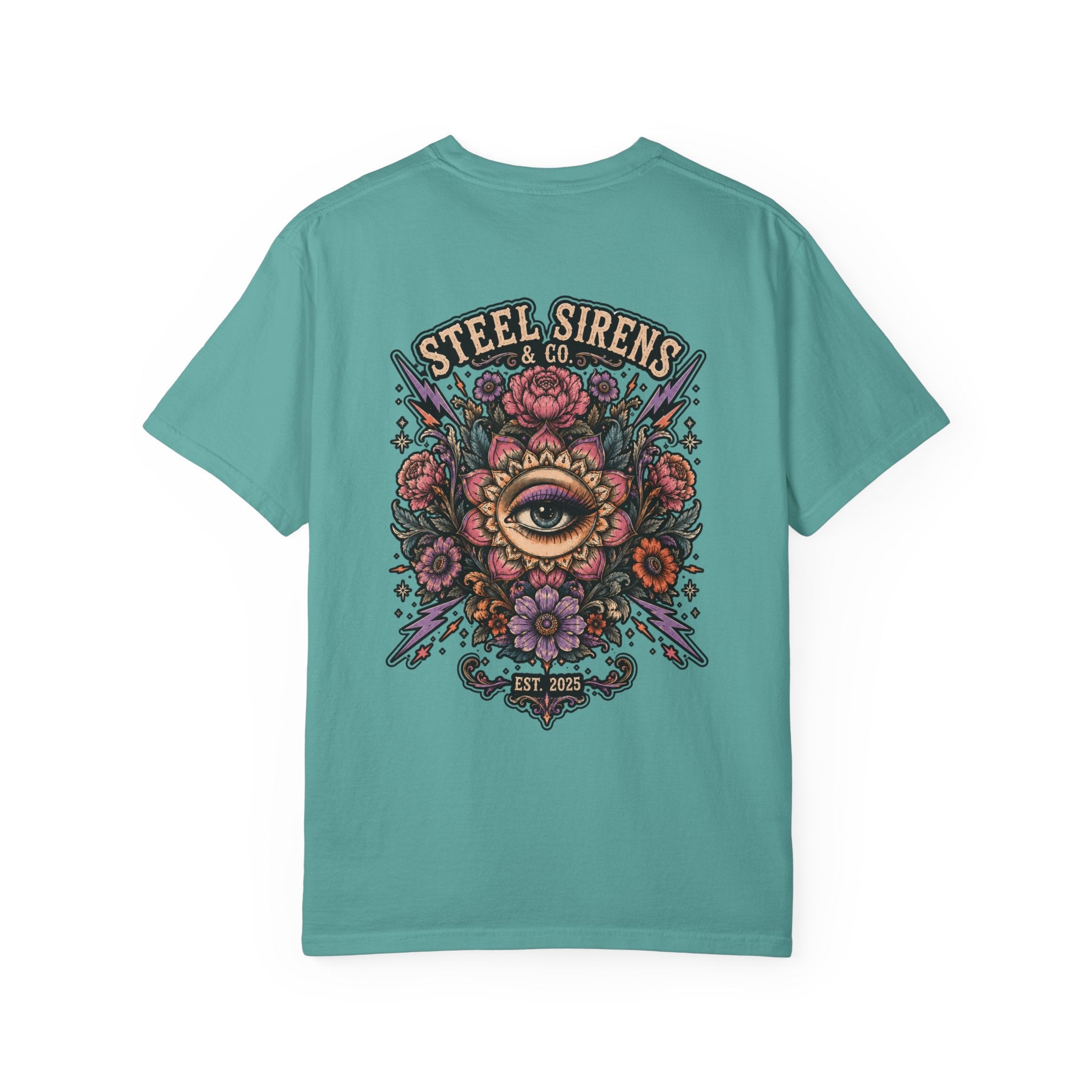 Steel Sirens Tee — Vintage Floral All-Seeing Eye Graphic T-Shirt