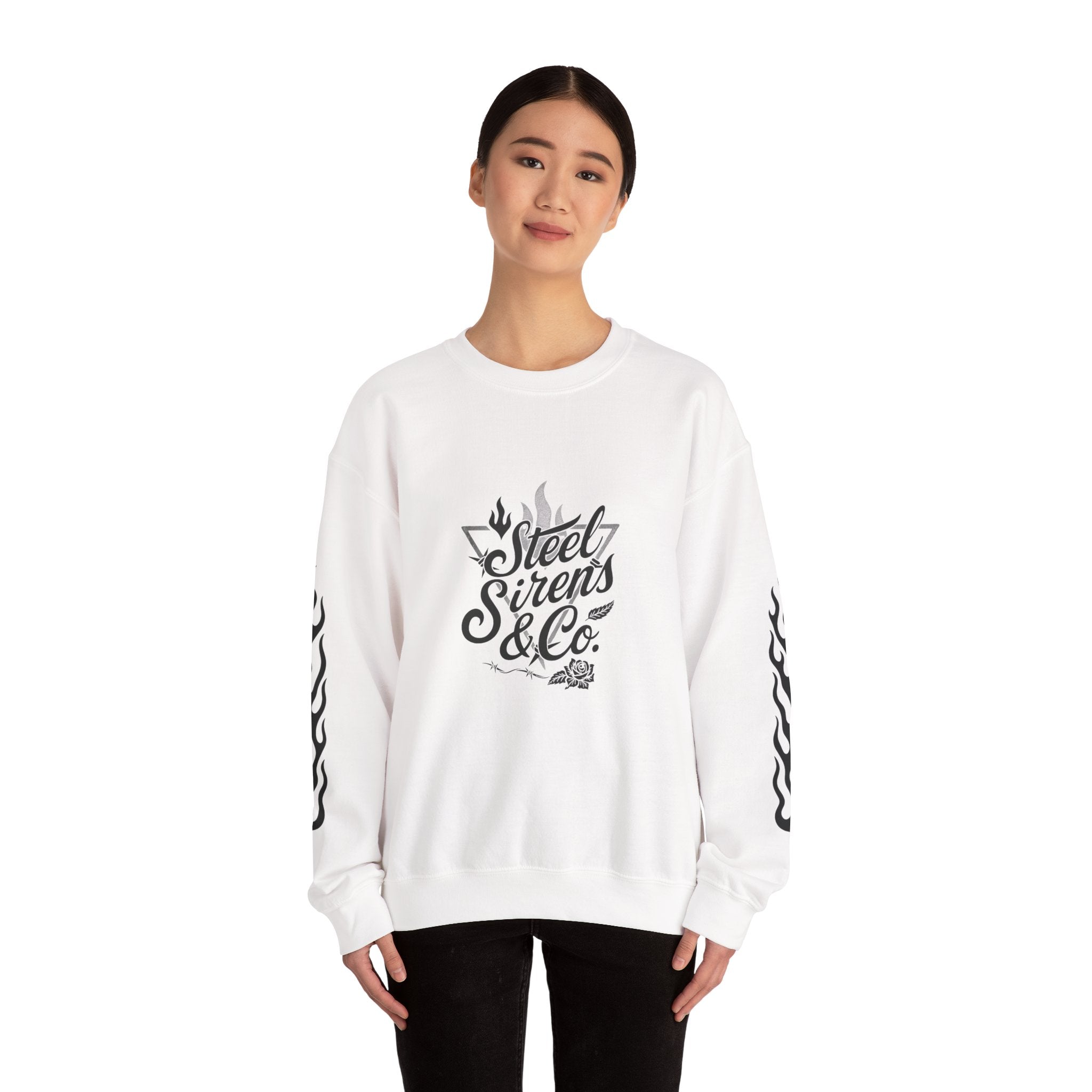 Crewneck Sweatshirt — "Steel Sirens & Co." Built to Rise Graphic