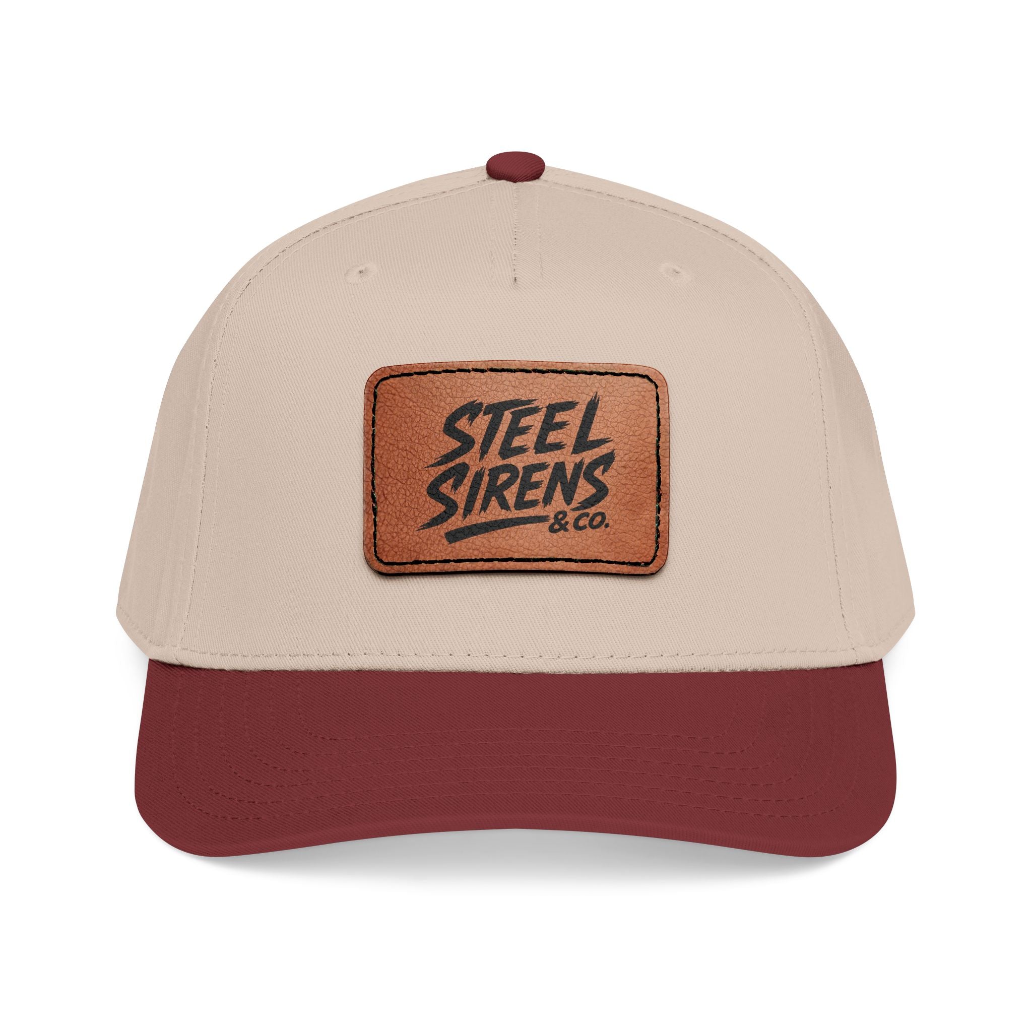 Leather Patch Baseball Cap — "Steel Sirens" Retro Logo