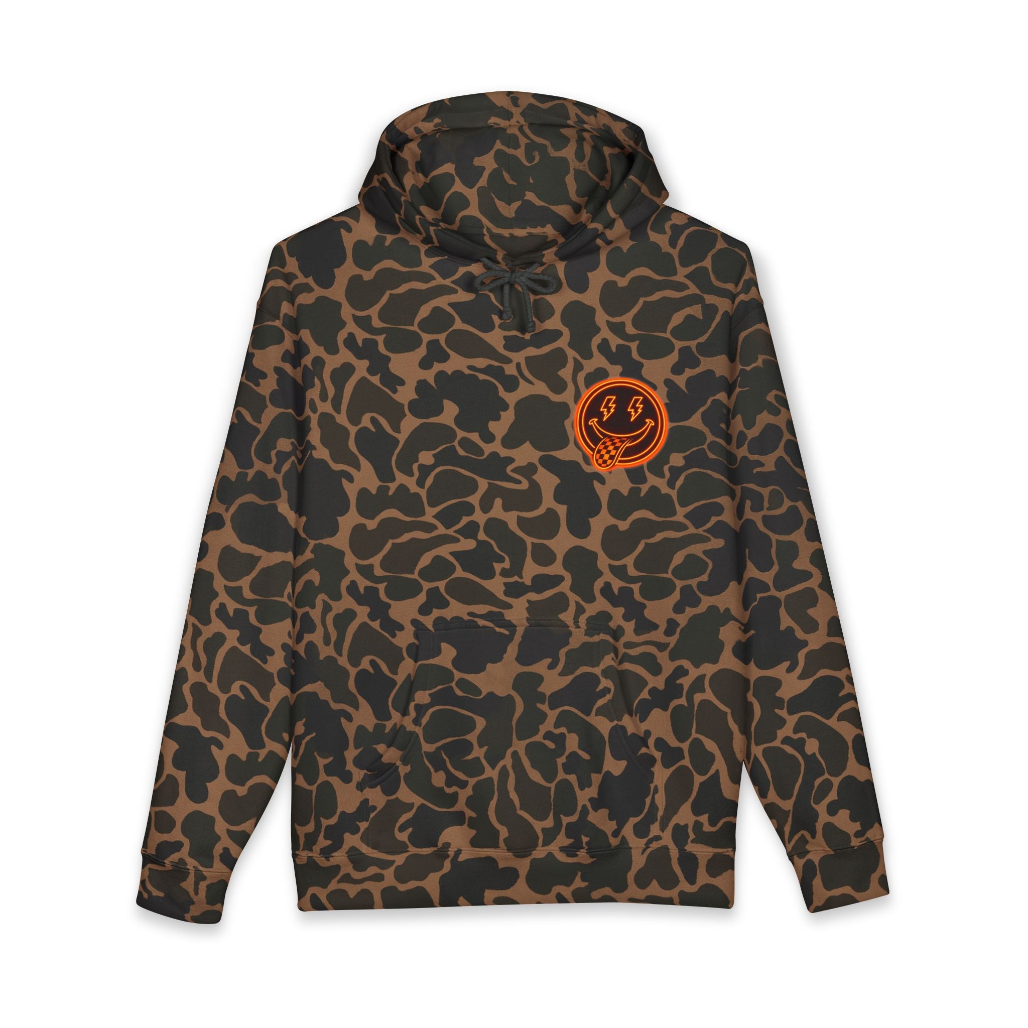 Rebelhood Checker Patch Hoodie — Vintage Orange Logo Pullover