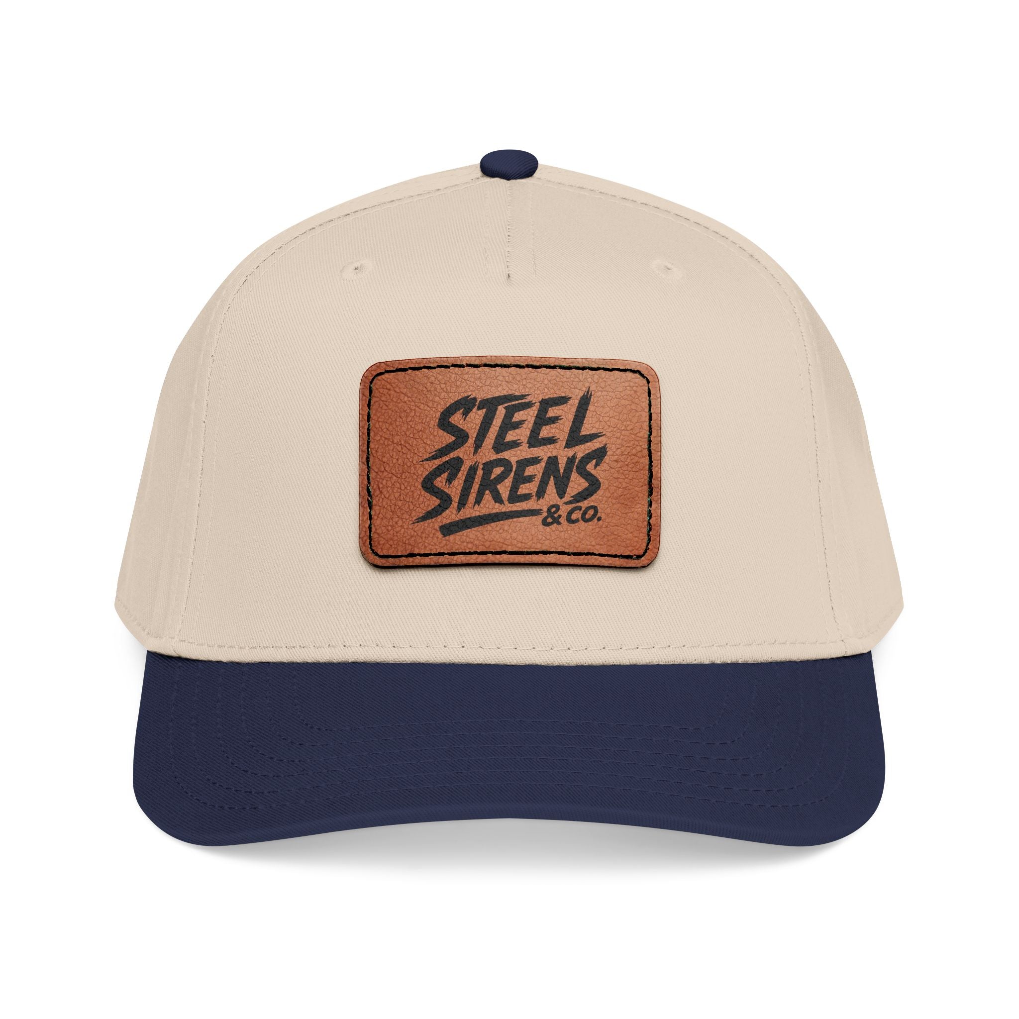 Leather Patch Baseball Cap — "Steel Sirens" Retro Logo