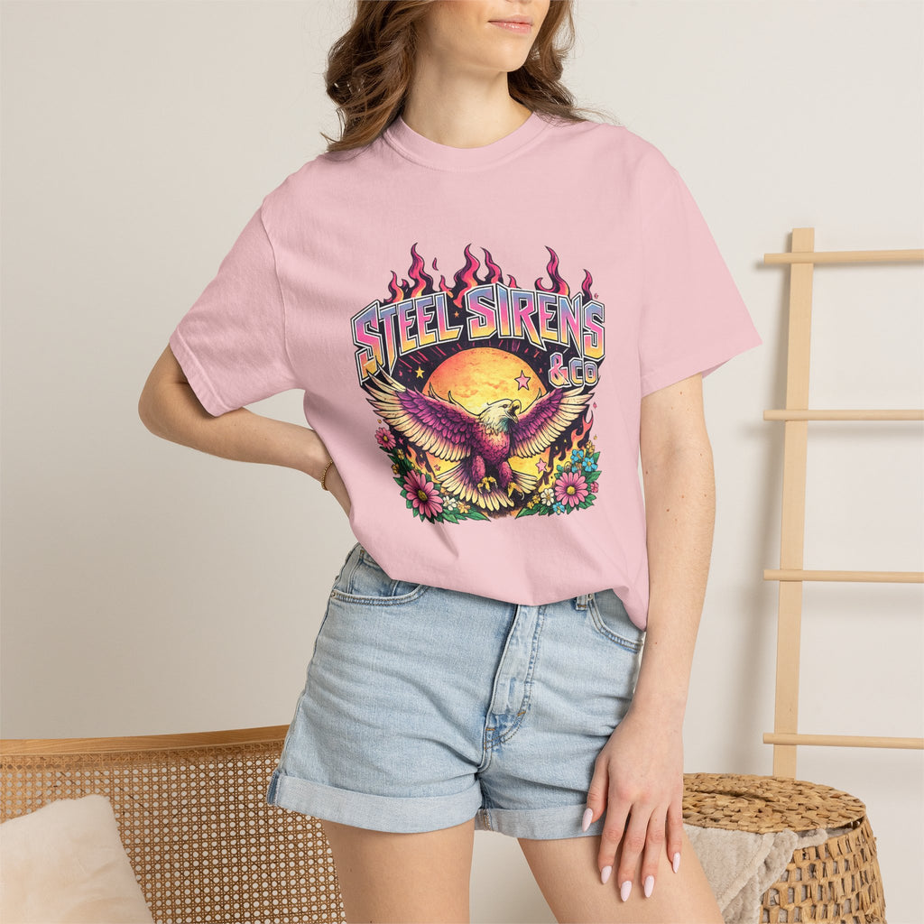 Steel Sirens Graphic T-Shirt — Retro Eagle Sunset Band Tee