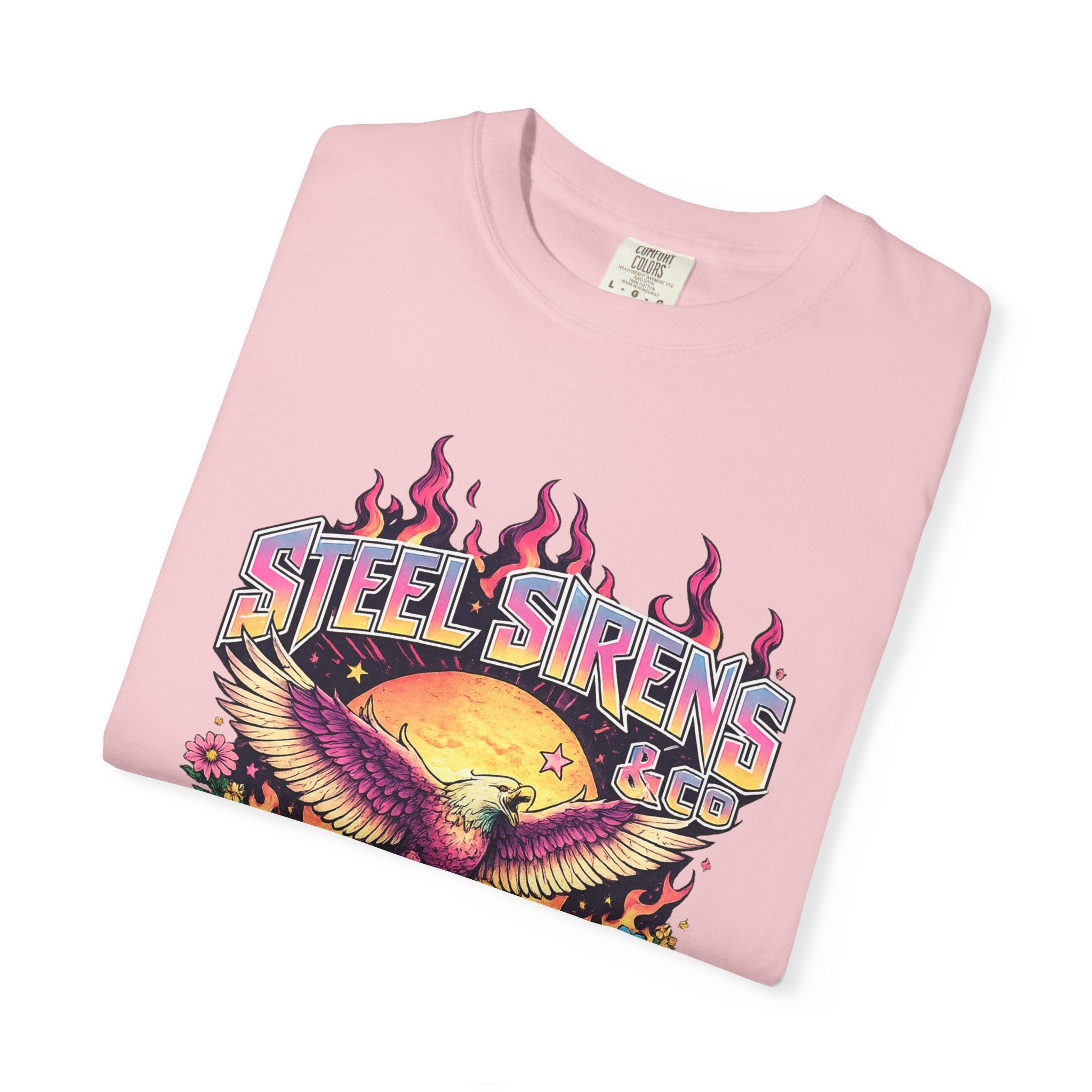 Steel Sirens Graphic T-Shirt — Retro Eagle Sunset Band Tee