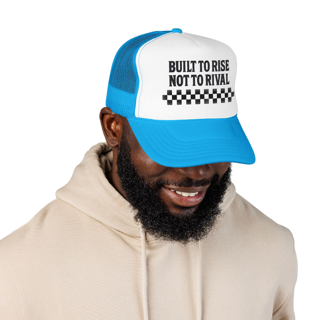 Trucker Hat — "Built to Rise Not to Rival" Vintage Patch Mesh Cap
