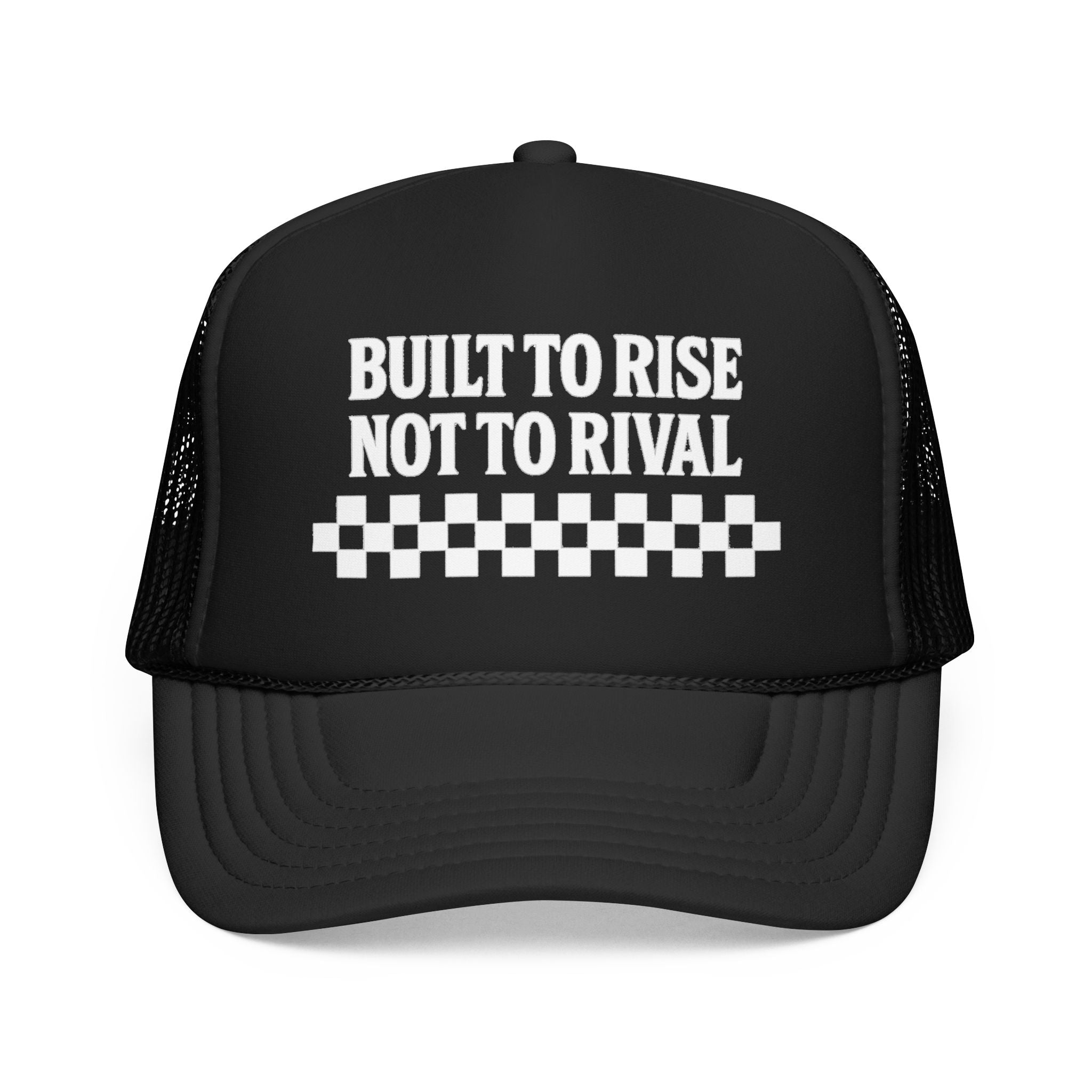 Trucker Hat — "Built to Rise Not to Rival" Vintage Patch Mesh Cap
