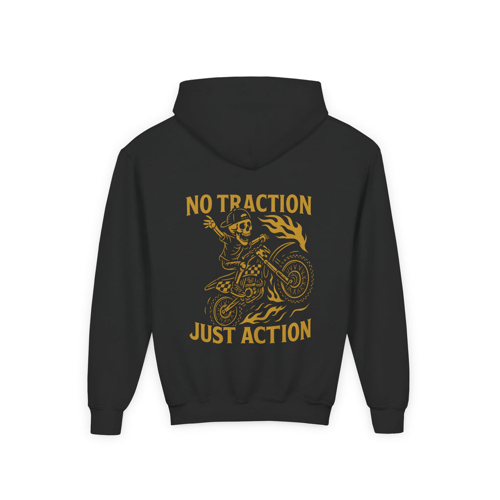 No Traction Just Action Youth Hoodie