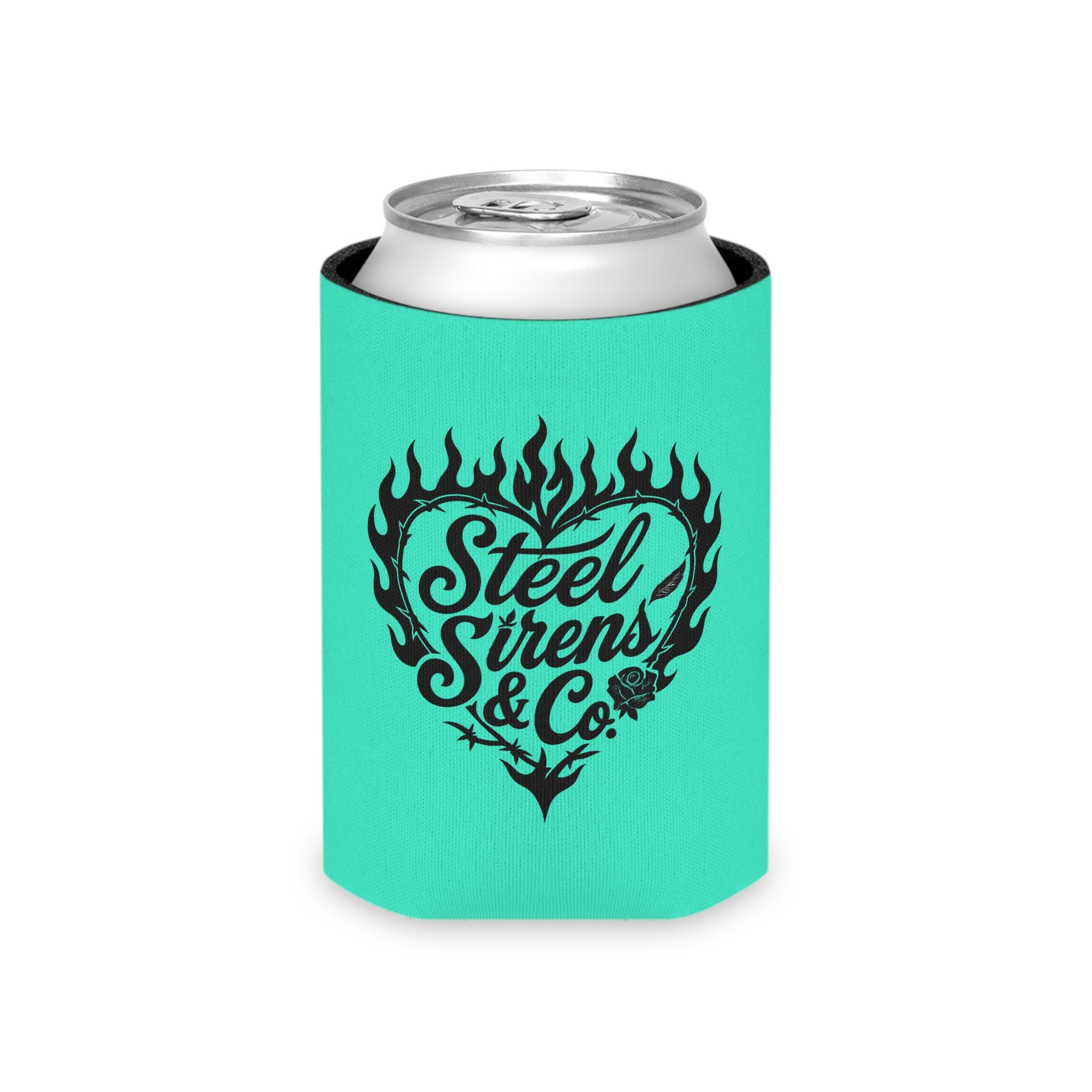 Extra as Fuck Can Cooler – Steel Sirens & Co. Flaming Heart Drink Koozie