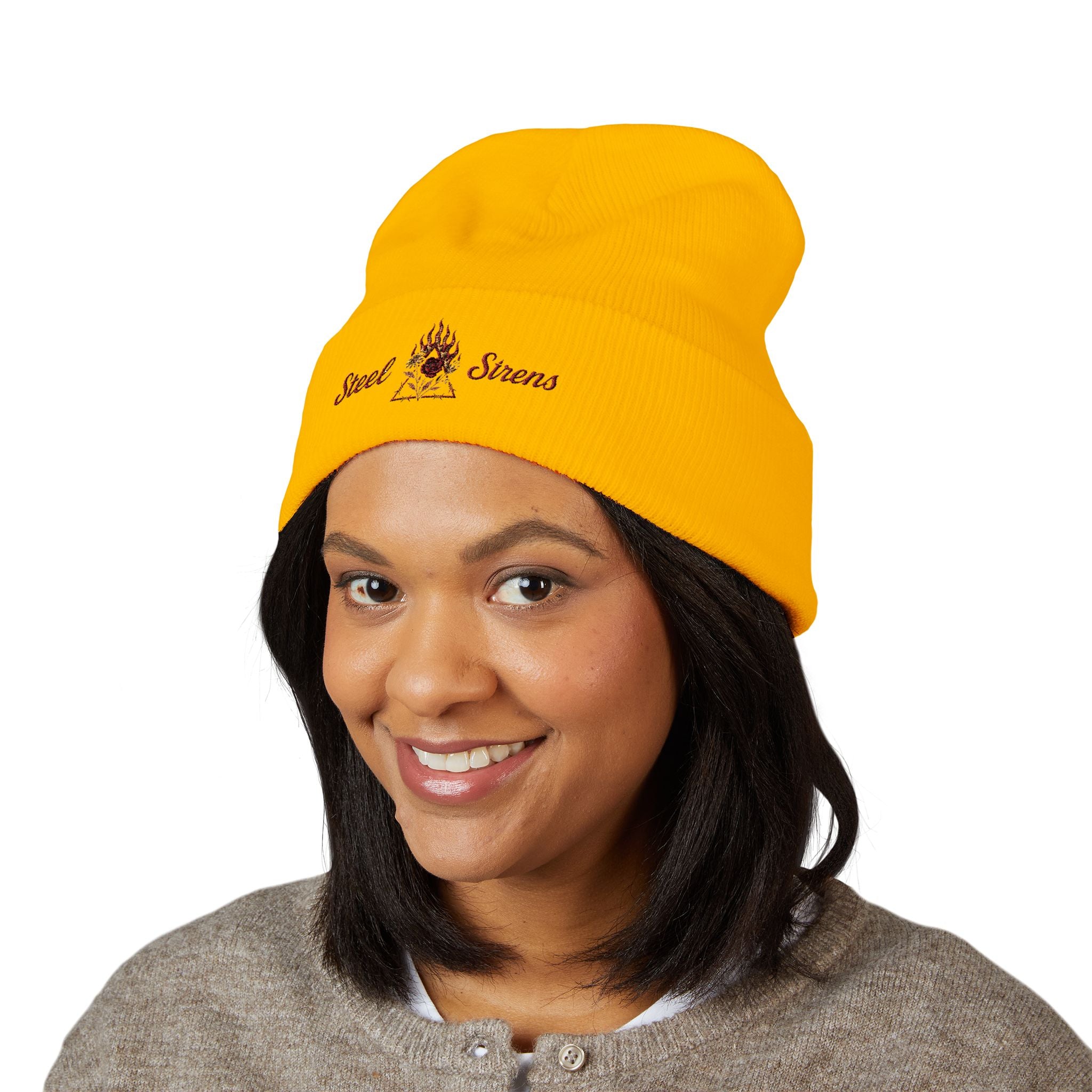 Steel Sirens Flame Crest Embroidered Beanie