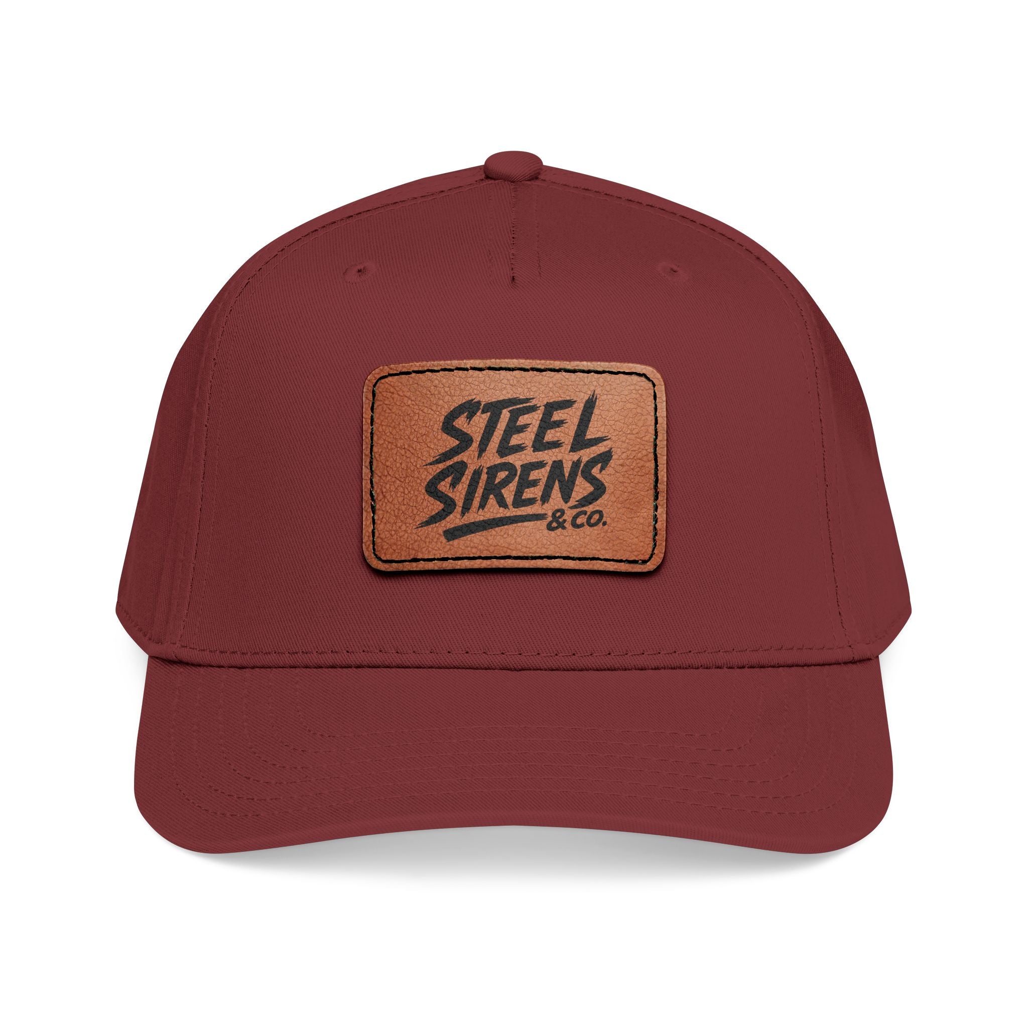 Leather Patch Baseball Cap — "Steel Sirens" Retro Logo