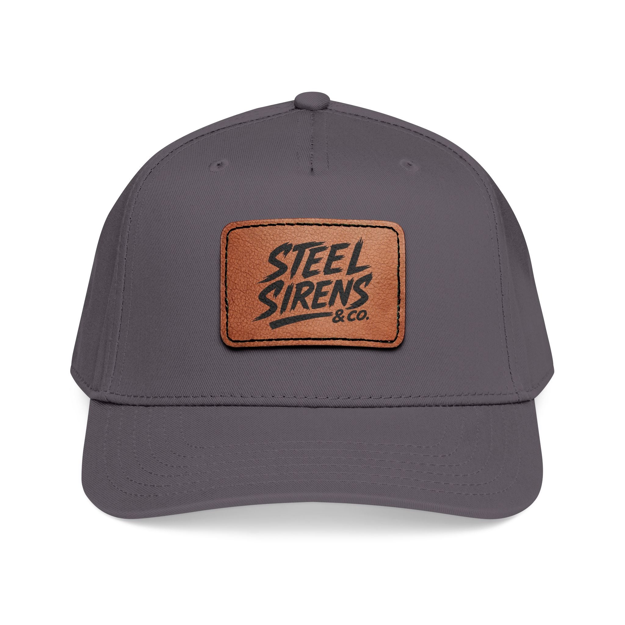 Leather Patch Baseball Cap — "Steel Sirens" Retro Logo