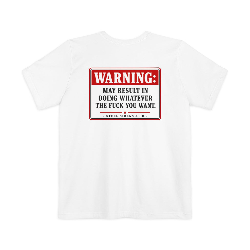 Pocket T-Shirt — "WARNING: Common side effects include elevated confidence" Graphic Tee