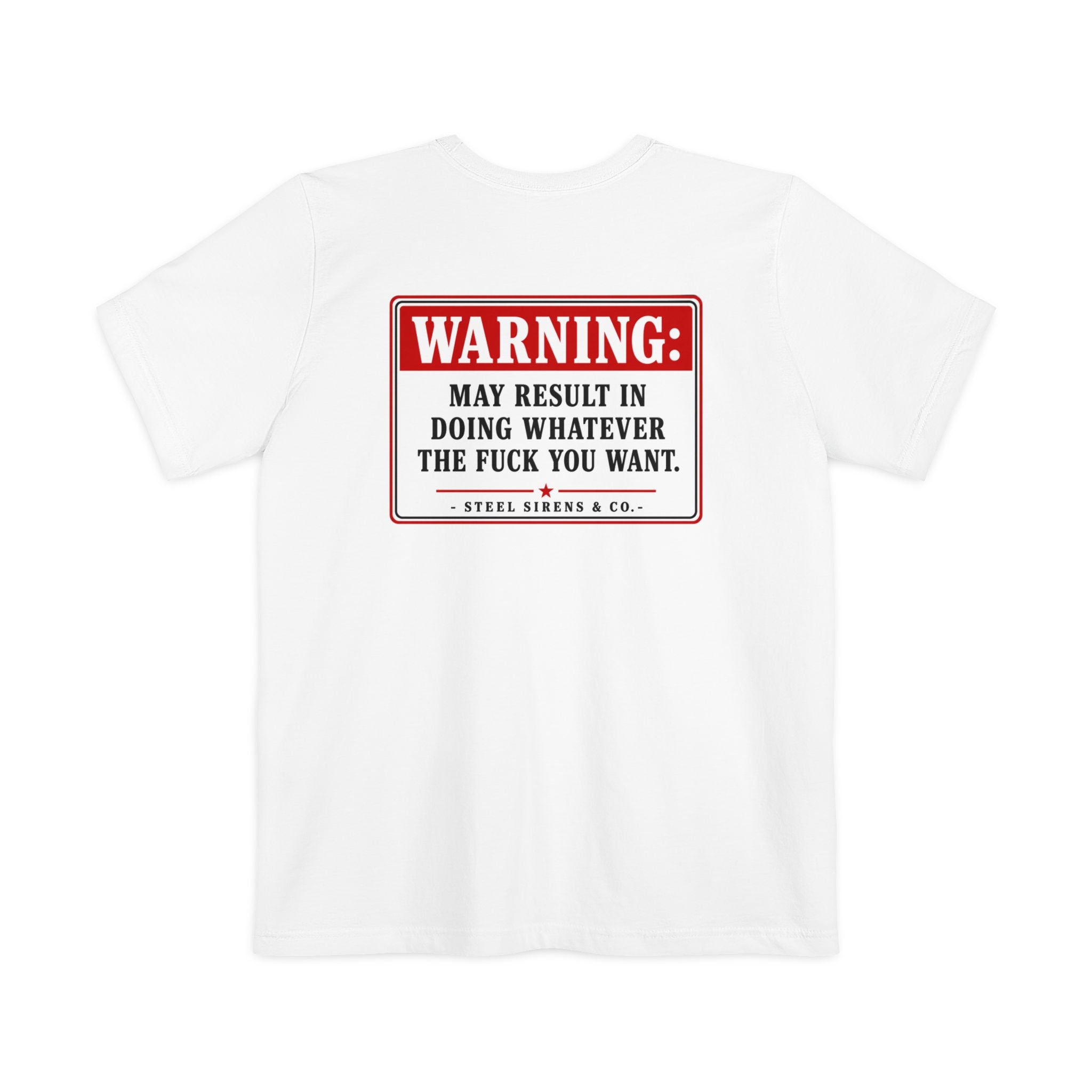 Pocket T-Shirt — "WARNING: Common side effects include elevated confidence" Graphic Tee