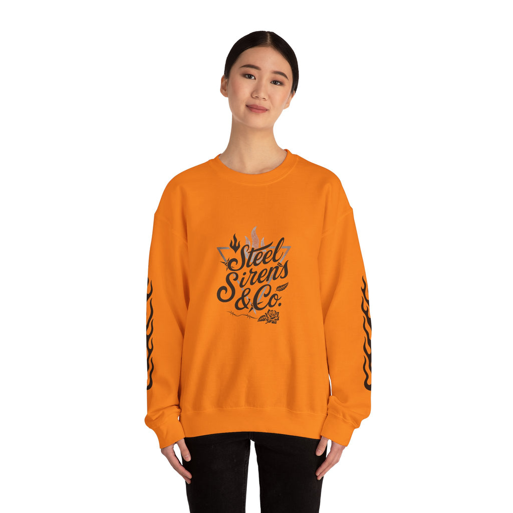 Crewneck Sweatshirt — "Steel Sirens & Co." Built to Rise Graphic