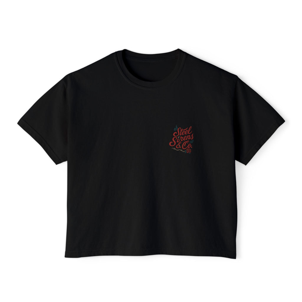 Strong Women Boxy Tee — "Strong Women, Stronger Choices" Graphic Crop Shirt