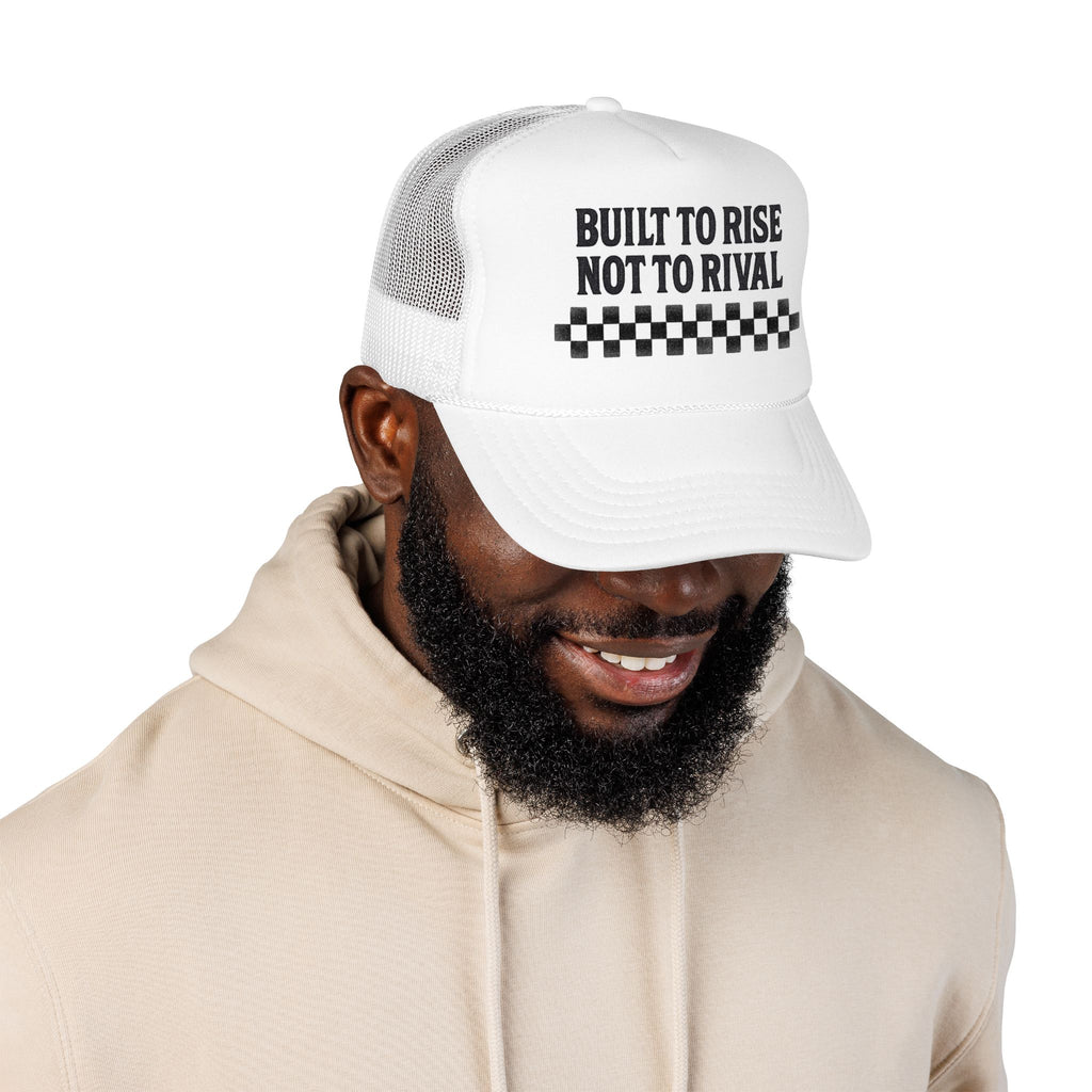 Trucker Hat — "Built to Rise Not to Rival" Vintage Patch Mesh Cap