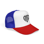 Flaming Heart Trucker Hat — "Steel Sirens & Co" Retro Logo Foam Cap
