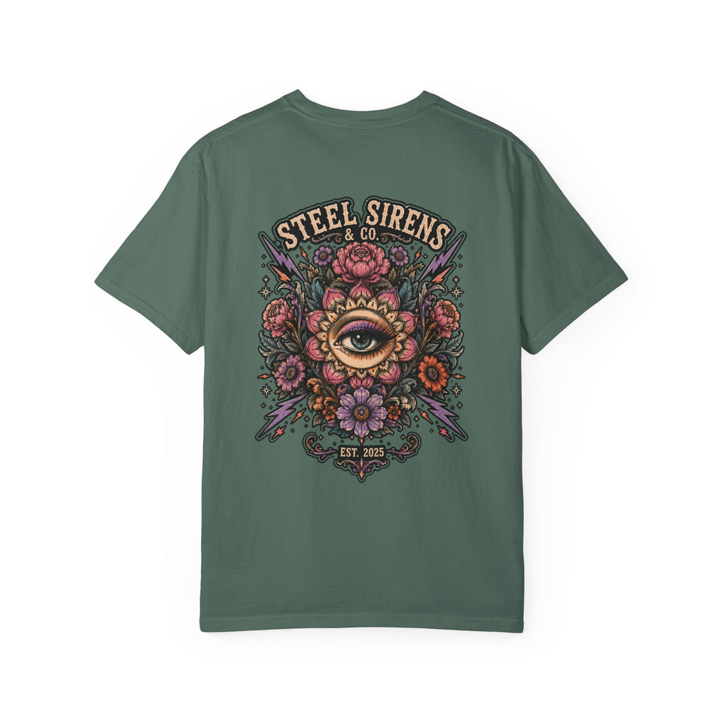Steel Sirens Tee — Vintage Floral All-Seeing Eye Graphic T-Shirt