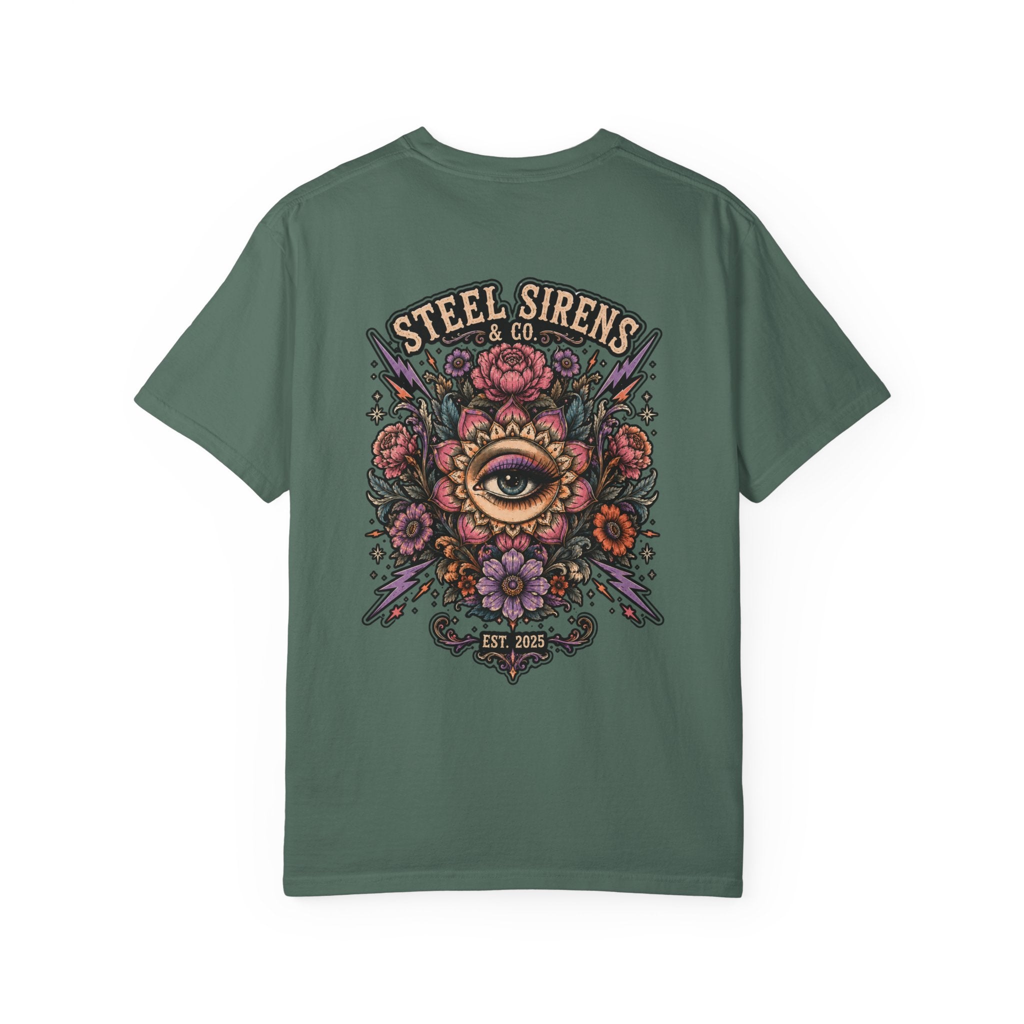 Steel Sirens Tee — Vintage Floral All-Seeing Eye Graphic T-Shirt