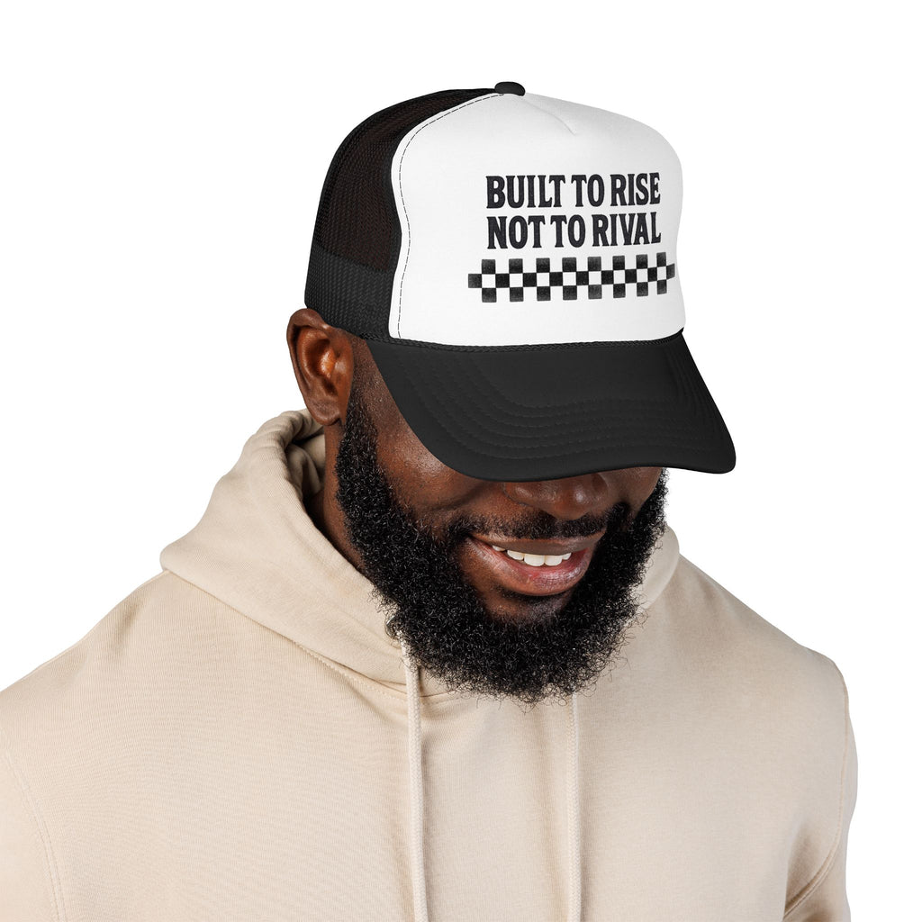 Trucker Hat — "Built to Rise Not to Rival" Vintage Patch Mesh Cap