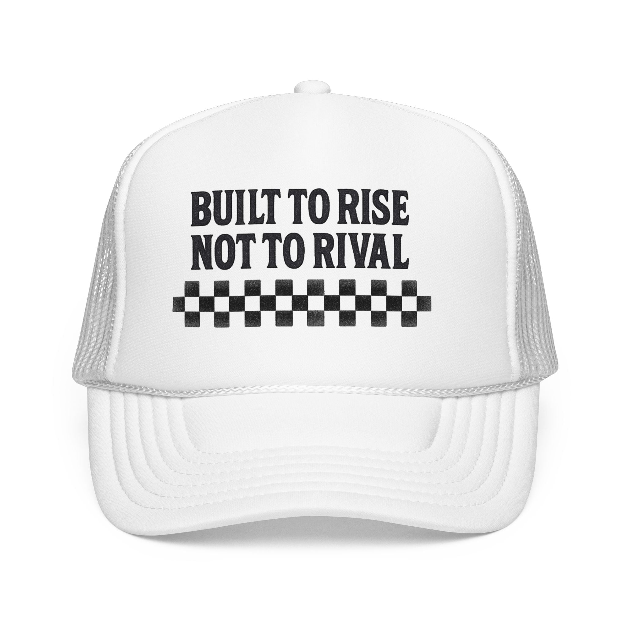 Trucker Hat — "Built to Rise Not to Rival" Vintage Patch Mesh Cap