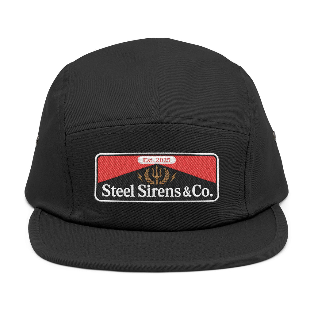 Steel Sirens & Co. Embroidered 5-Panel Cap — Khaki Vintage Patch Hat