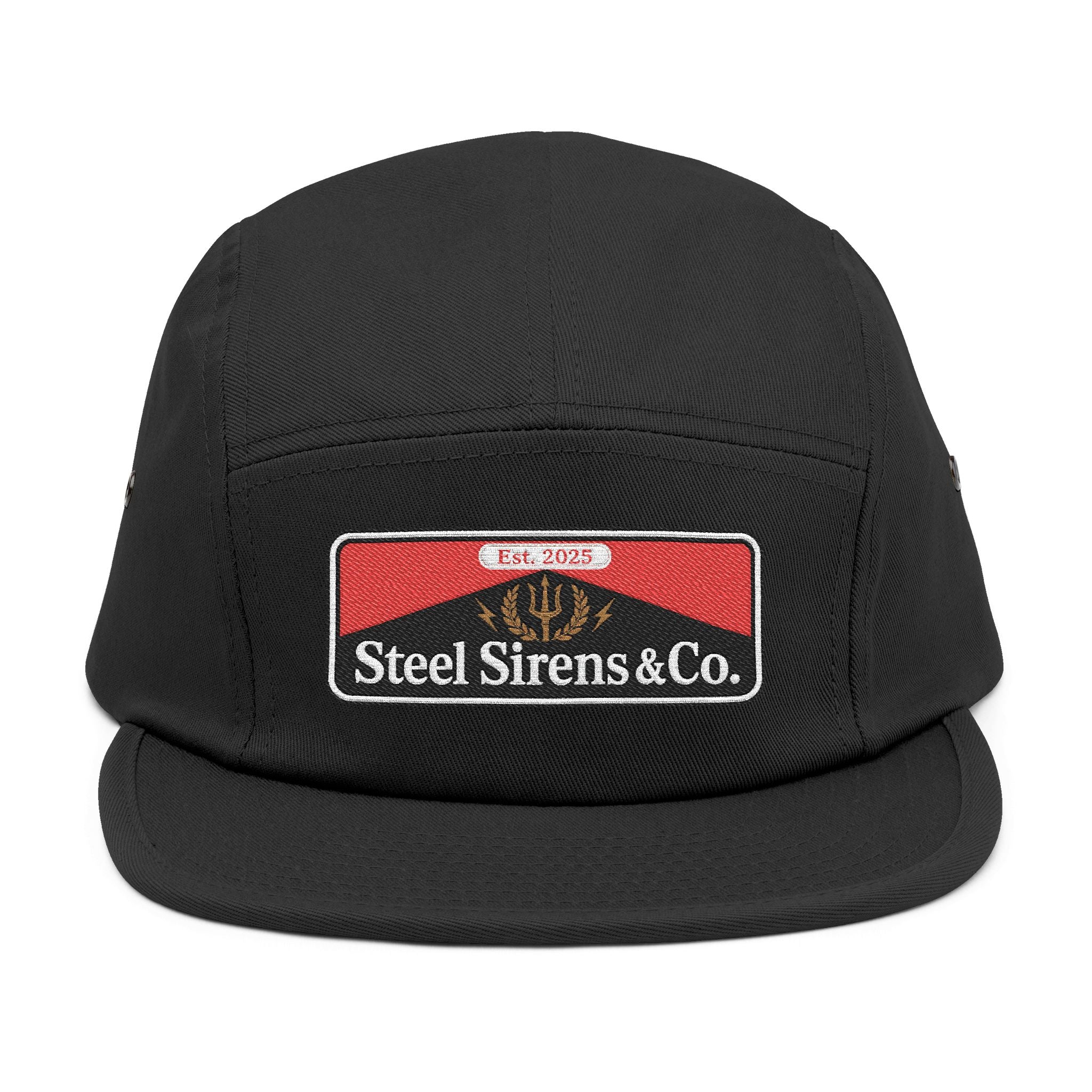 Steel Sirens & Co. Embroidered 5-Panel Cap — Khaki Vintage Patch Hat