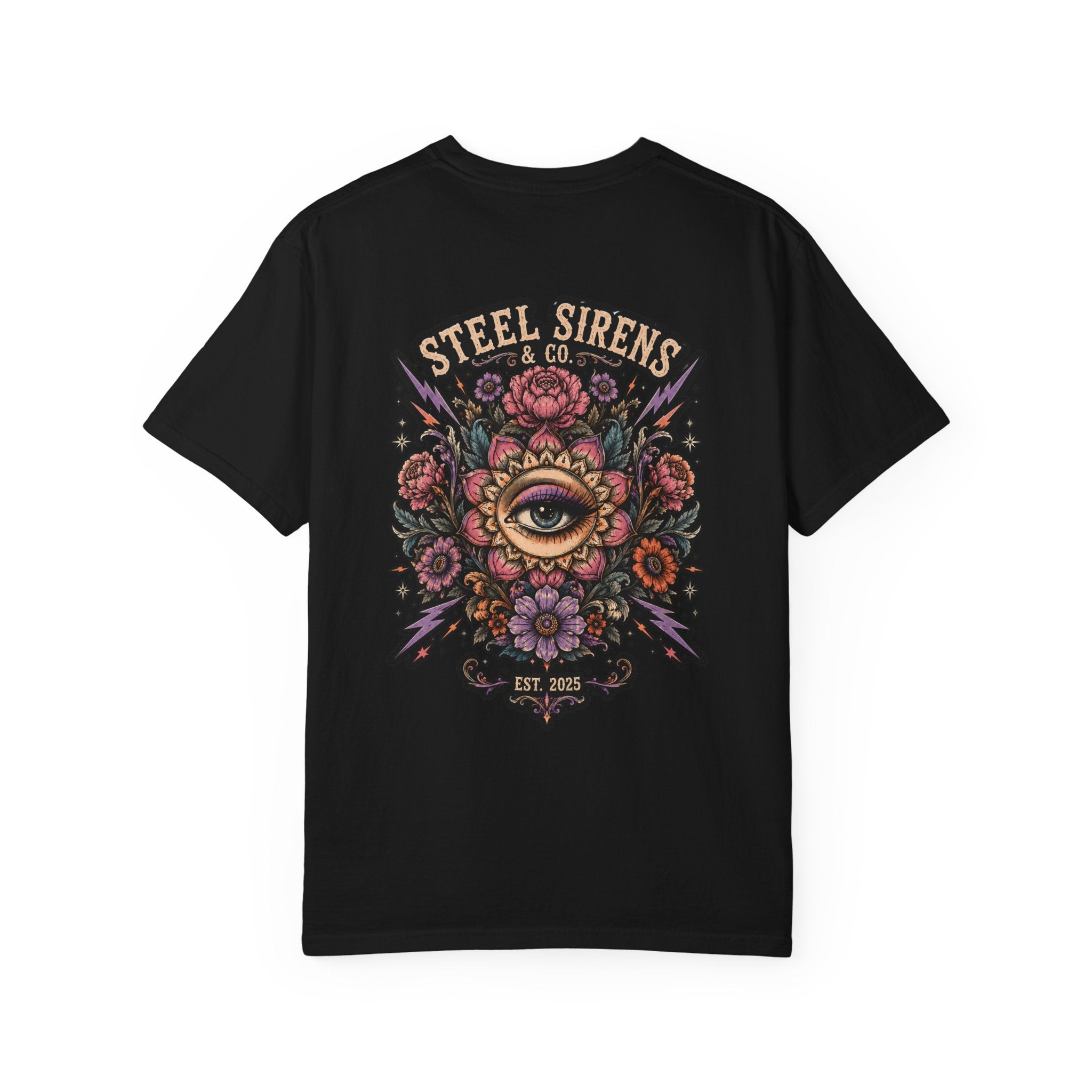 Steel Sirens Tee — Vintage Floral All-Seeing Eye Graphic T-Shirt