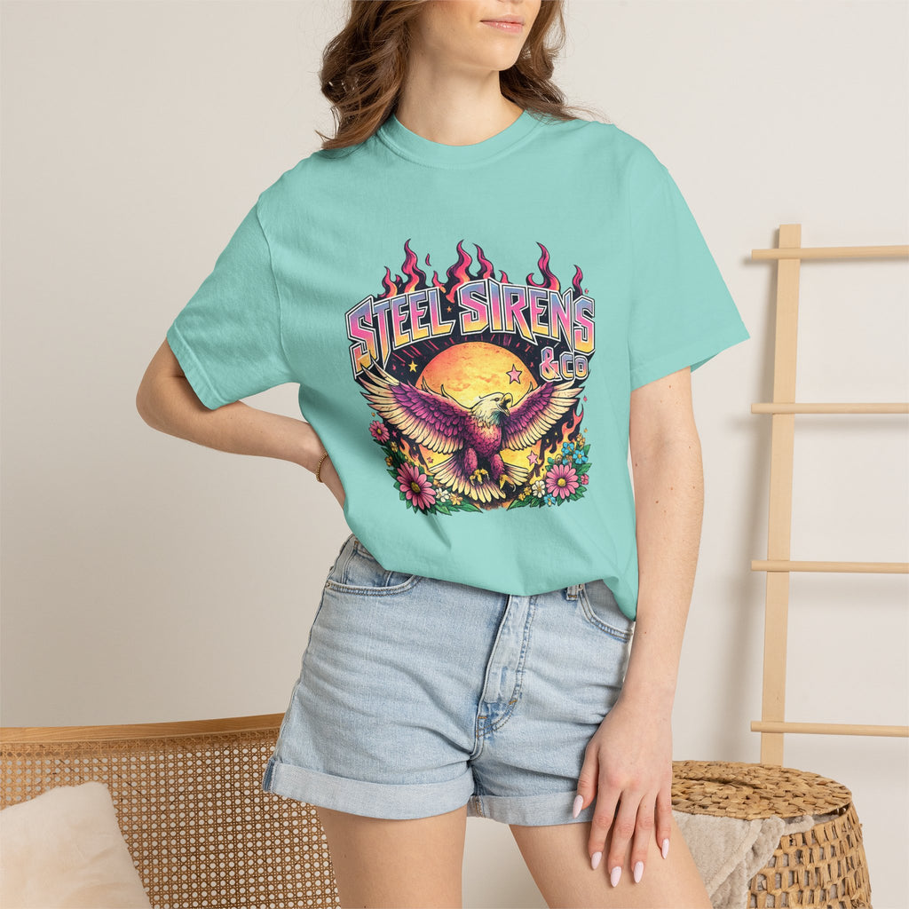 Steel Sirens Graphic T-Shirt — Retro Eagle Sunset Band Tee