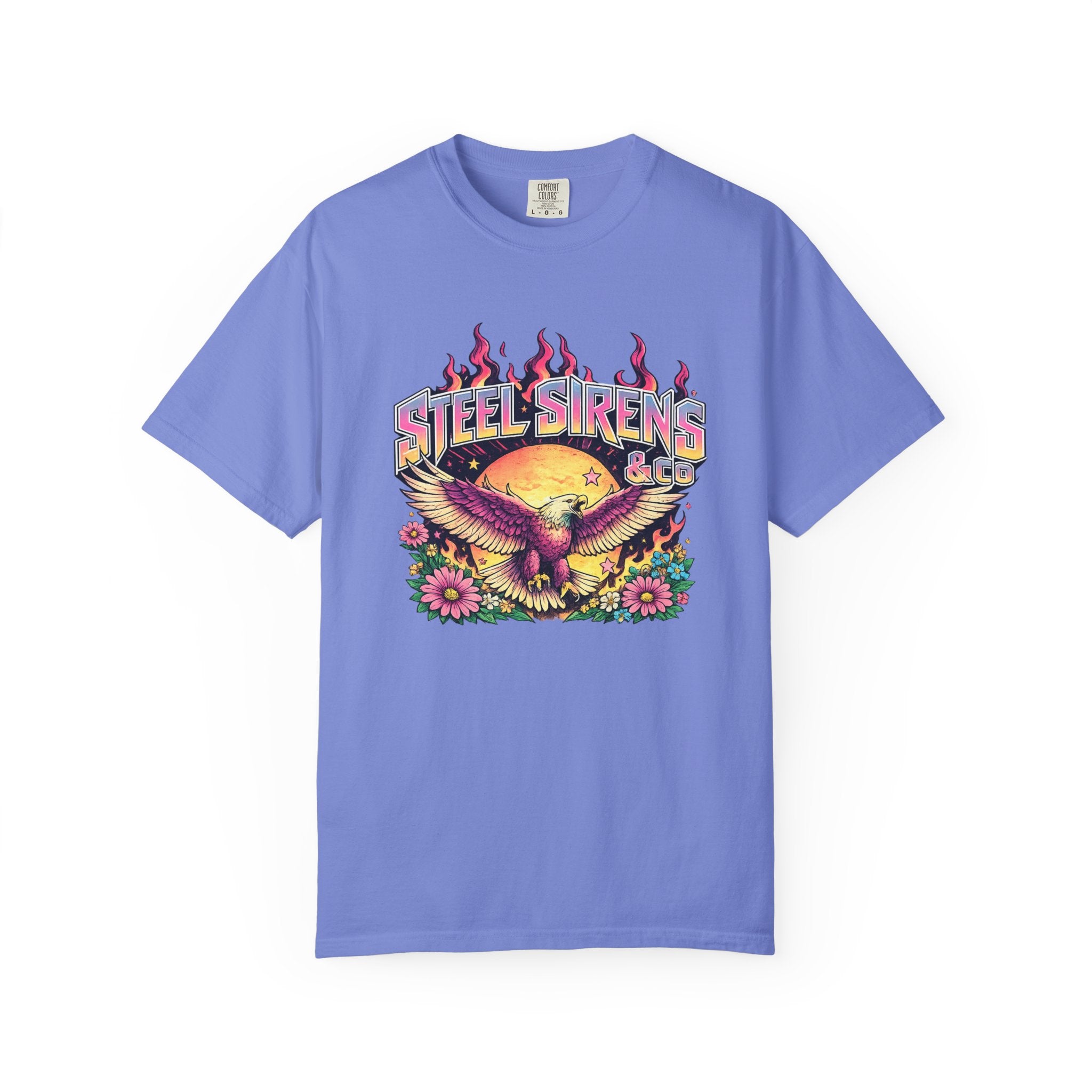 Steel Sirens Graphic T-Shirt — Retro Eagle Sunset Band Tee